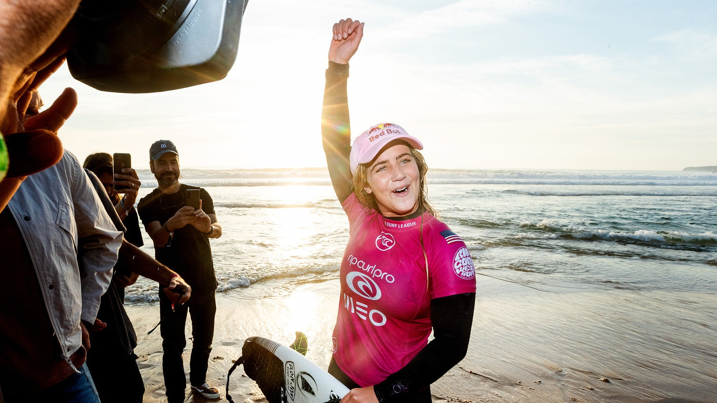 FCS team rider Caroline Marks. 2019 MEO Rip Curl Pro Portugal champion. © WSL / Poullenot